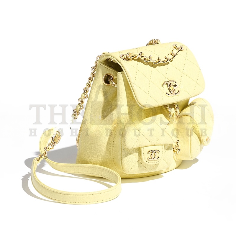 Ch**el SMALL BACKPACK GRAINED CALFSKIN &amp; GOLD-TONE METAL LIGHT YELLOW AS3787 B16985 (17.5*16.5*10cm) Master Quality