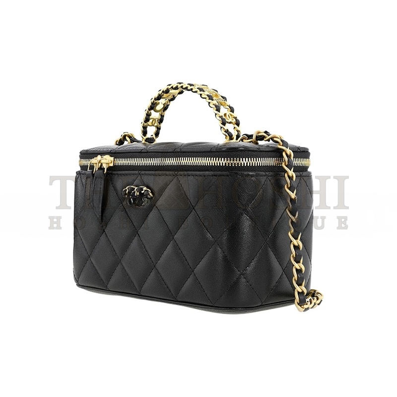 Ch**el BLACK ARGYLE LAMBSKIN COSMETIC BAG WITH GOLD HARDWARE AP3663 (16*10*9cm) Master Quality