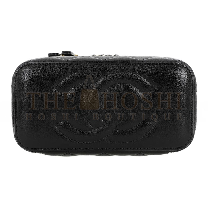 Ch**el BLACK ARGYLE LAMBSKIN COSMETIC BAG WITH GOLD HARDWARE AP3663 (16*10*9cm) Master Quality