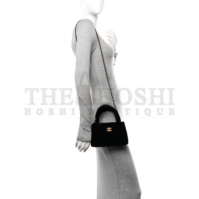 Ch**el VELVET QUILTED NANO KELLY SHOPPER BLACK 1584991 (19*13*7cm) Master Quality