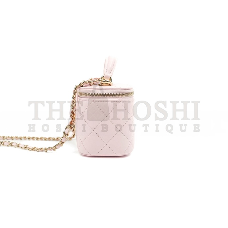 Ch**el MINI TOP HANDLE VANITY WITH CHAIN LIGHT PINK LAMBSKIN GOLD HARDWARE  (10*9*7cn) Master Quality