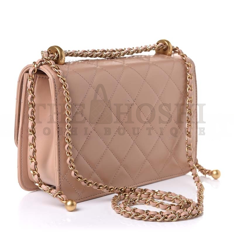 Ch**el CALFSKIN QUILTED PERFECT FIT FLAP BEIGE  (22*14*8cm) Master Quality