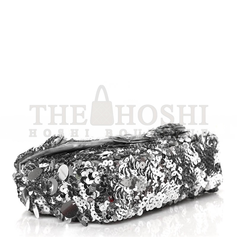 Ch**el SEQUIN MINI RECTANGULAR FLAP SILVER  (20*13*6cm) Master Quality