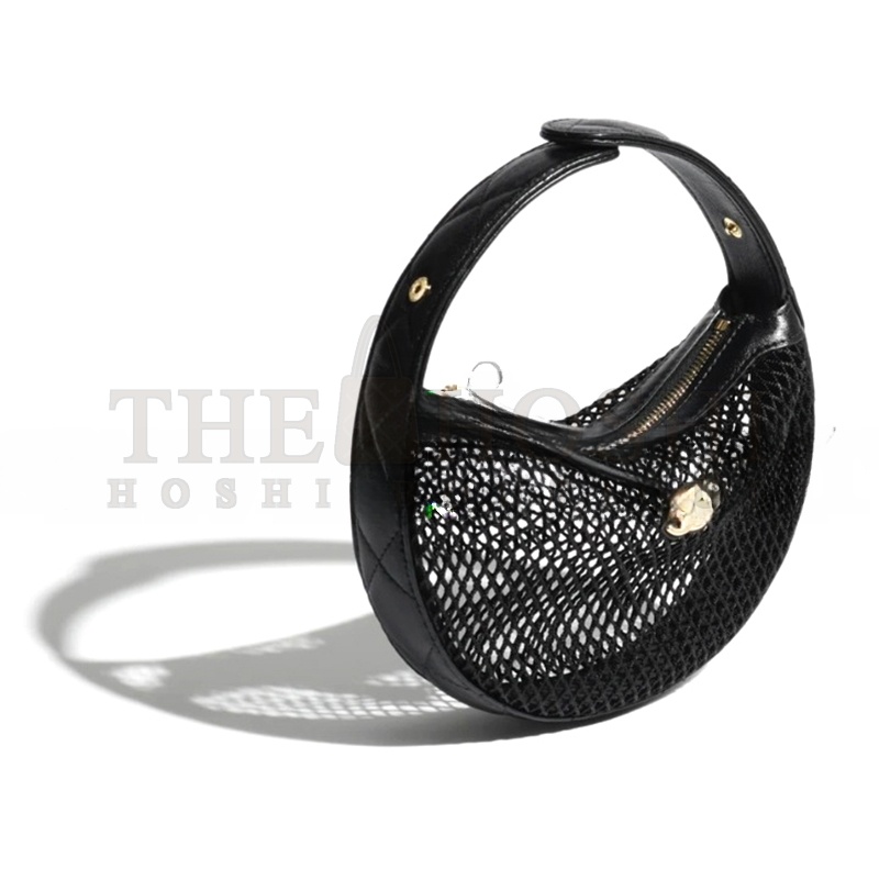 Ch**el MESH SHINY LAMBSKIN POUCH HOBO BLACK AS4063 (19*18*3cm) Master Quality