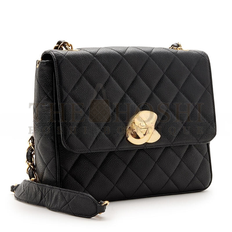 Ch**el BLACK QUILTED CAVIAR XL CC JUMBO SQUARE FLAP GOLD HARDWARE 1157428 (25*20.5*9cm) Master Quality