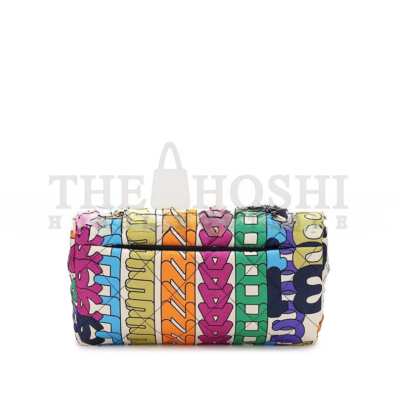 Ch**el RAINBOW QUILTED NYLON MEDIUM LOGO FLAP GOLD HARDWARE AS2897 (24.5*15*5cm) Master Quality