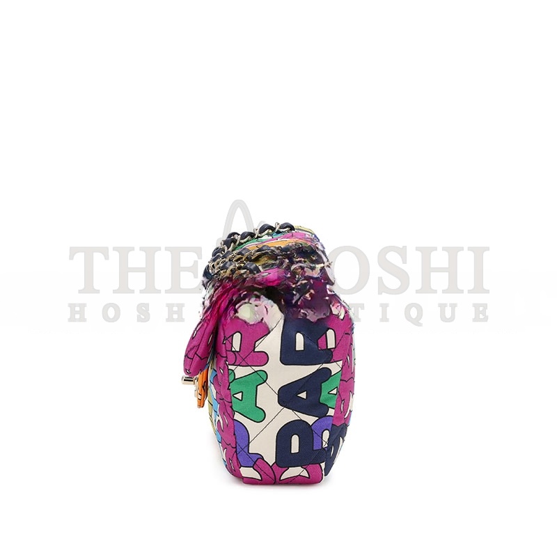 Ch**el RAINBOW QUILTED NYLON MEDIUM LOGO FLAP GOLD HARDWARE AS2897 (24.5*15*5cm) Master Quality