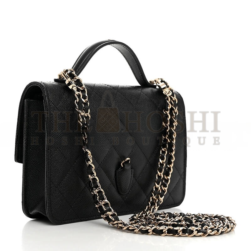 Ch**el CAVIAR QUILTED TRENDY HANDLE CLUTCH WITH CHAIN BLACK (18*14*4cm) Master Quality