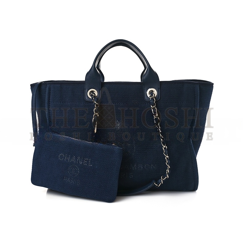 Ch**el MIXED FIBERS CALFSKIN MEDIUM DEAUVILLE TOTE NAVY BLUE 1142532 (39*29*20cm) Master Quality