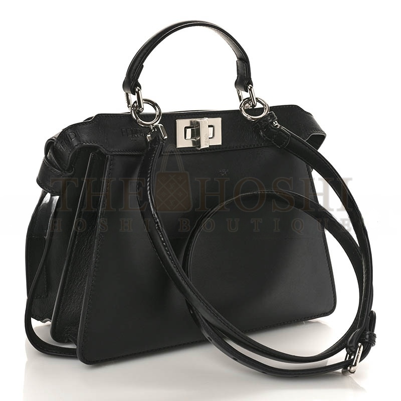 F**di VITELLO SETA SHINY NAPPA LOGO EMBOSSED LACES SMALL PEEKABOO I SEE U SATCHEL BLACK (27*20*11cm) Master Quality