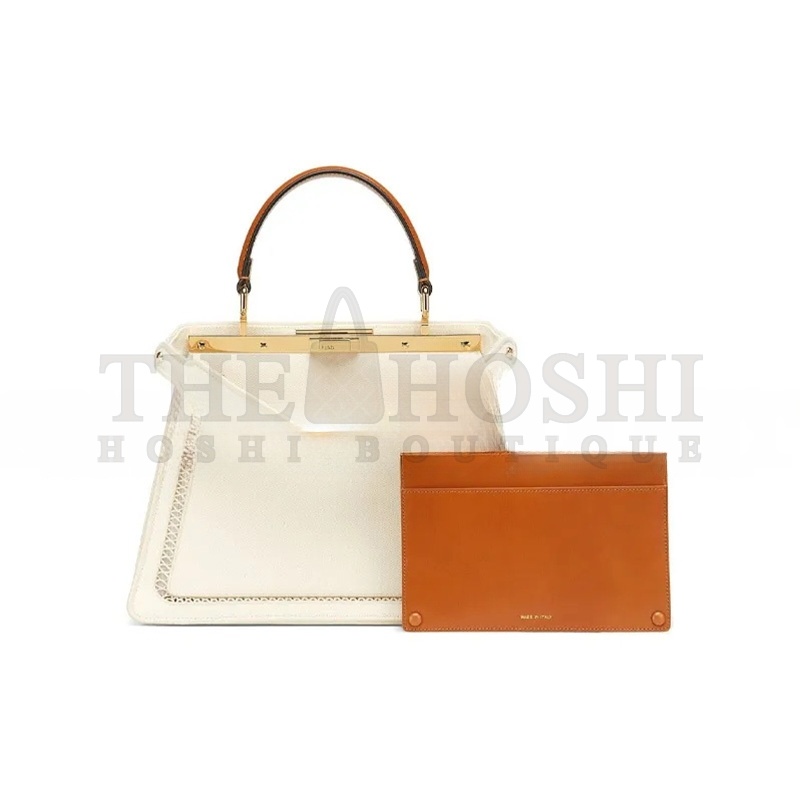 F**di FABRIC VITELLO AJOUR EMBROIDERED MEDIUM PEEKABOO I SEE U GREZZO CUOIO 8BN321AAYOF189S (33*25*12cm) Master Quality