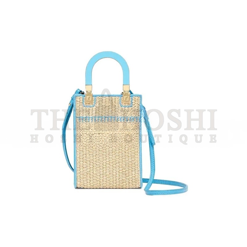 F**di SUNSHINE MINI STRAW & LEATHER TOTE 8BS051AFQPF1ELX (18*13*6cm) Master Quality