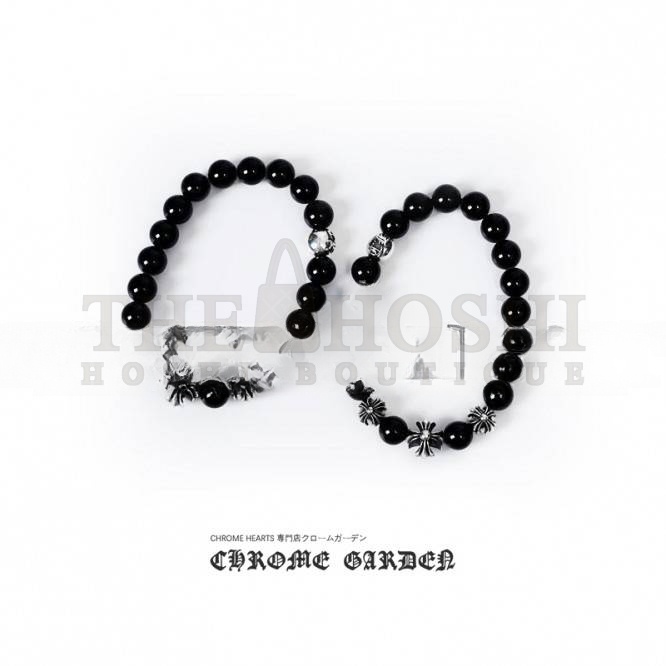 Ch*0me He**ts ONYX BEAD BRACELET 8MM (4 SILVER BEADS) Master Quality
