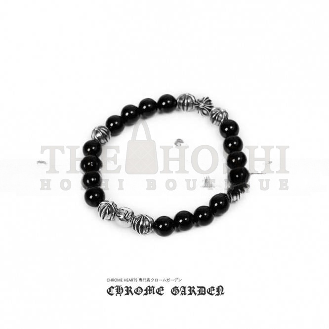 Ch*0me He**ts ONYX BEAD BRACELET 8MM (8 SILVER BEADS) Master Quality
