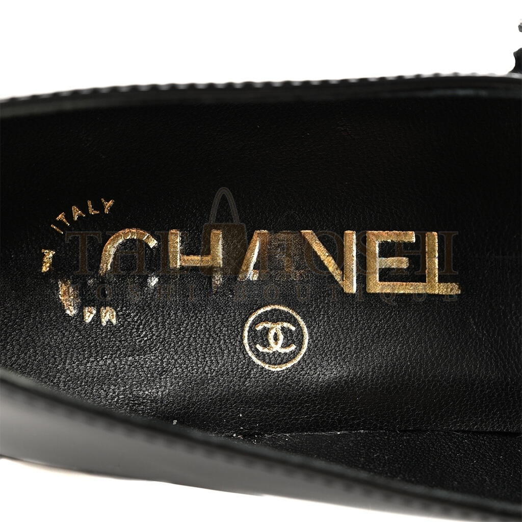 Ch**el PATENT CALFSKIN MARY JANES FLATS BLACK G45280 Master Quality