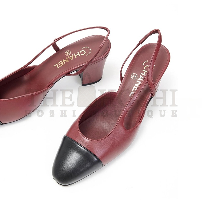 Ch**el BURGUNDY LEATHER LOW HEEL PUMPS Master Quality