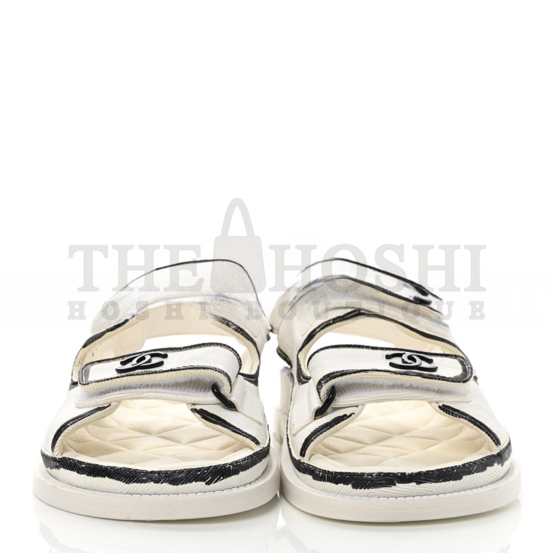 Ch**el CALFSKIN PRINTED ROUND HEAD SANDALS FOR WOMEN BLACK & WHITE G35927 X56386 K3897 Master Quality