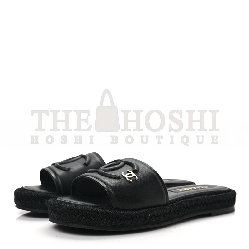 CHANE LAMBSKIN ESPADRILLE MULE SANDALS BLACK G39778 Master Quality