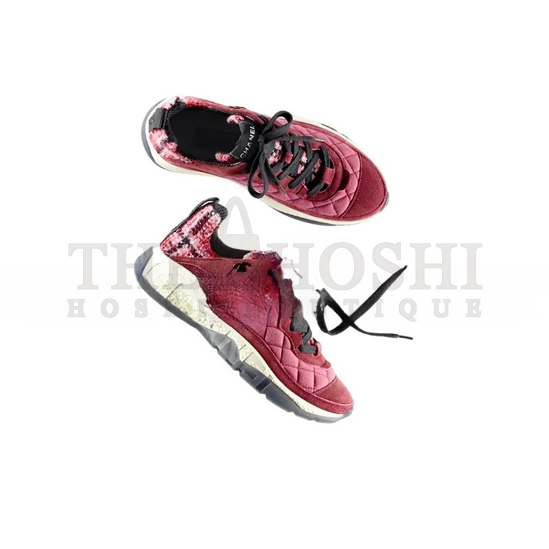 Ch**el SNEAKERS FABRIC, TWEED & SUEDE CALFSKIN LIGHT BURGUNDY, PINK & BLACK G39234 Y55990 K47 Master Quality